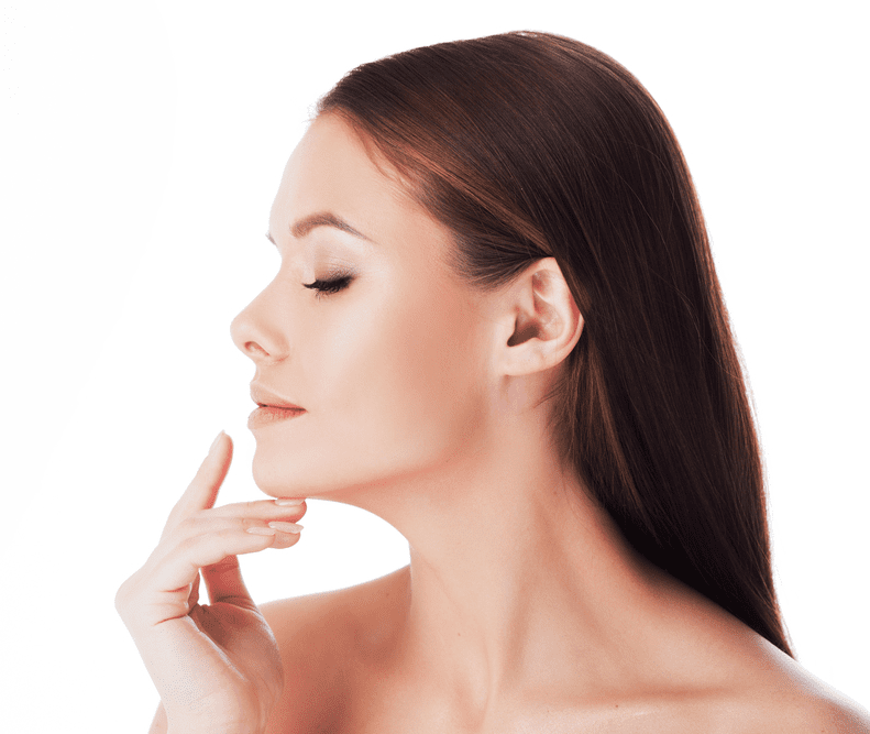 Close-up photo showcasing dramatic transformation after Necklift treatment at Sarayu Clinic in Delhi, revealing a visibly tighter, smoother neck and jawline with reduced wrinkles and sagging.